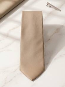 1pc Men's Solid Khaki Classic Necktie, Formal Business Casual Tie, Suitable For Office And Events - Khaki - View 5