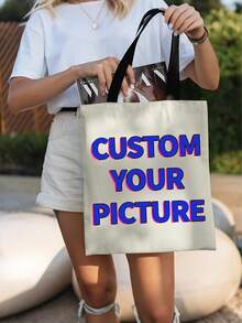 Customized Photo & Text Canvas Tote Bag – Personalized, Reusable Shoulder Shopping Bag, Foldable Design (Polyester, Multiple Colors) - Multicolor - View 5