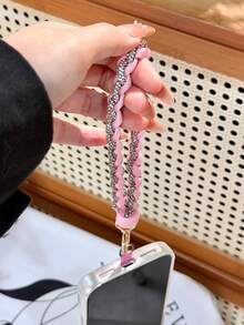 1pc Two-Tone Sparkling Rhinestone Braided Wrist Phone Lanyard/Personalized Bag Charm Pendant/Phone Case Charm - Multicolor - View 11