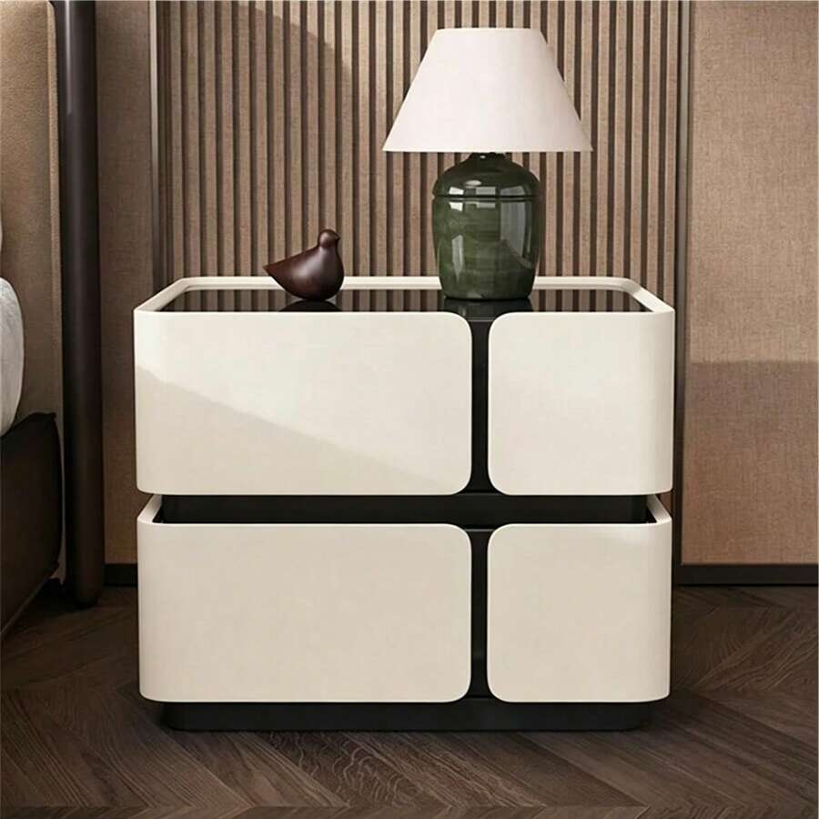Modern Nightstand Solid Wood Bedside Table, High-End Home Master Bedroom Creative Bedside Table Bed Side Tables Bedroom,Mesa De Noche/Bedroom Furniture/Night Stand - Màu trắng kem - Xem 1