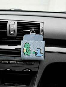 Haze Blue 2 piezas Caja de almacenamiento de ventilación de aire de coche con diseño de dinosaurio de dibujos animados, Caja organizadora de almacenamiento de coche, Caja de almacenamiento colgante para teléfono de coche - Dos dinosaurios de dibujos animados - Ver 2