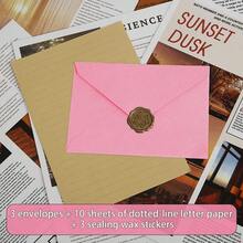 16pcs Multicolor Linen Texture Gift Envelopes With Letter Paper And Wax Seal, Vintage Invitation Envelopes For Cards And Wedding Invitation - A - View 18