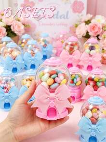 12/1pc Cute Gashapon Machine Shaped Transparent Candy Box, Storage Box With Bow Tie, Plastic Candy Cup Mini Box, Can Be Filled With Small Storage Box With Bow Tie, Candy Box Decor Candy Storage Box Candy Party Gift Container Chocolate Cake Dessert Princess Wedding Birthday Baby Shower Gift, Gender Reveal Party Favors, Wedding Birthday Valentine's Day Birthday Party Supplies (Pink, Blue) - Multicolor - View 1