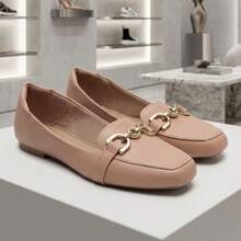 Women's Comfortable Square Toe Loafer With Elegant Embellishment - Premium Line - Nude - View 10