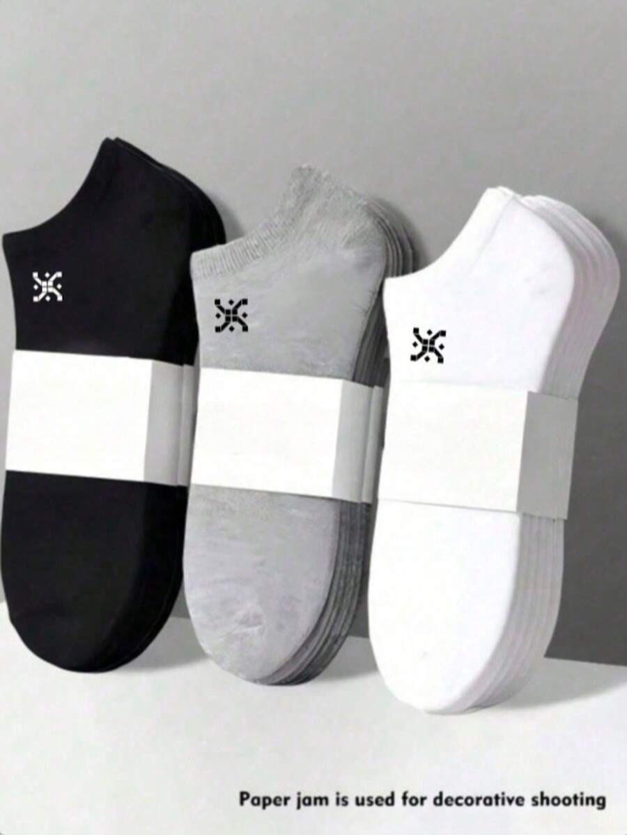 15 pares de meias femininas de cano curto nas cores preto, branco e cinza, estilo minimalista, confortáveis, casuais e versáteis, perfeitas para o dia a dia. Disponíveis em pacotes de 2, 10, 30 ou 60 unidades. - Multicolorido - Ver 1