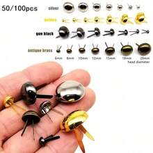50/100 buah Paku Keling Logam Bulat Setengah Bola dengan Kaki Ganda untuk Tas Kerajinan Kulit Buatan Tangan DIY, Perlindungan Bagian Bawah Tas Tangan - MultiWarna - View 1