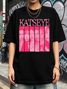 Katseye Girls Tee, Katseye Members - Fan Gift T-Shirt. Soft Fabric, Loose Everyday Casual T-Shirt. - Black - View 1