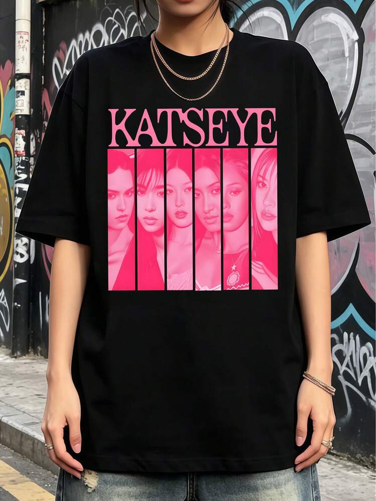 Katseye Girls Tee, Katseye Members - Fan Gift T-Shirt. Soft Fabric, Loose Everyday Casual T-Shirt. - màu đen - Xem 1