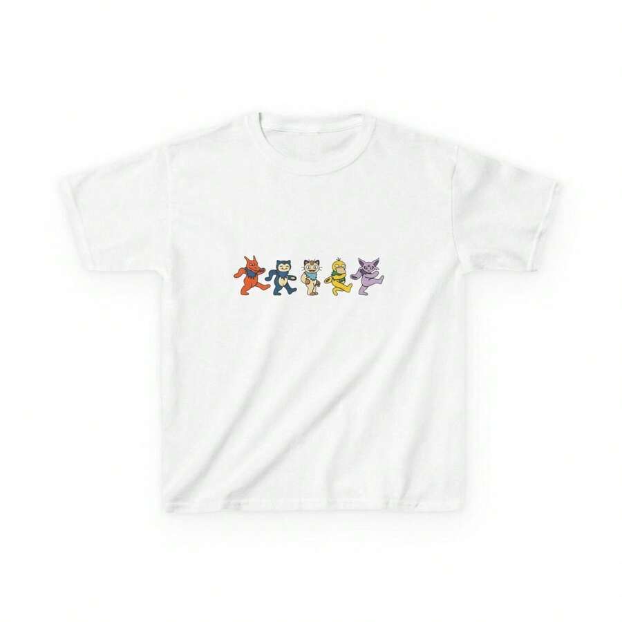 [T-Shirt]Dancingp1okebears T-Shirt With Adorable Cat Print - 白色 - 查看 1