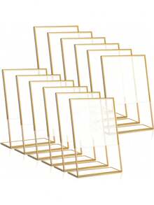 1/6/12 piezas Soporte de letrero acrílico dorado de 4 x 6 pulgadas, marco de fotos, soporte de letrero vertical de escritorio, marco de menú transparente, adecuado para bodas, restaurantes, oficinas, tiendas, hoteles - Multicolor - Ver 1