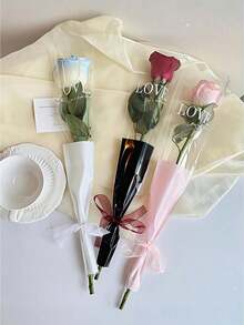 50/100pcs Single Rose Flower Sleeve Plastic Single Flower Packaging Bags, Suitable For Mother's Day, Graduation, Wedding, Birthday, Valentine's Day Party - Multicolor - View 8