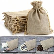 5/10pcs Premium Linen Drawstring Gift Bags, Reusable Linen Gift Bags, Suitable For Wedding Favors, Party Jewelry Storage Bags, Christmas, Coffee, DIY Crafts - View 1