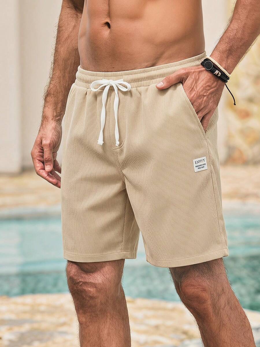 Mercer Haus Pantalones cortos tipo bermuda para hombre con cordón y parche con letra - Albaricoque - Ver 1