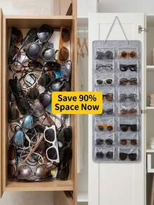 16-Piece Pocketed Felt Glasses Hanging Bag Wall-Mounted Glasses Organiser, Dust-Proof Eyewear Storage Bag Eyeglass Storage Box Multi-Function Hanging Rack Multi-Functional Hanging Jewellery Storage Pouch For Multipurpose Use In Closet/Bedroom - Multicolor - View 5