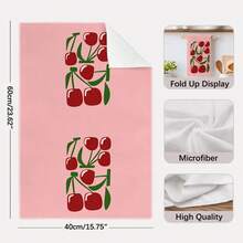 2PCS Kitchen Towel, Cherry Pattern Printed, Modern Minimalist Style 40*60cm Rectangular Microfiber Kitchen Towel, Dish Cloth, Table Cloth, Hand Towel, Kitchen Decor, Home Decor, Neighbor Housewarming Gift, Kitchen Napkin And Dish Cloth, Home Decor - Red - View 4