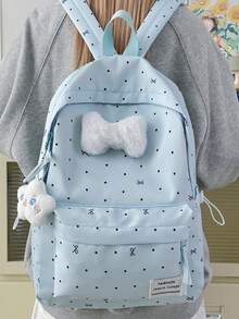 1 buah Tas Ransel Anak Perempuan Motif Polkadot Bahan Nilon dengan Resleting, Tas Sekolah Modis untuk Siswa, Cocok untuk Semua Musim dan Penggunaan Sehari-hari, Tanpa Aksesoris Liontin - A - View 3