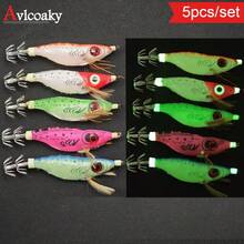 Avlcoaky 5pcs/Set Nightglow Fishing Shrimp Shrimp Squid Hook Lure Sea Fishing Luminous Squid Jig Set - Multicolor - View 2
