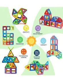 Magnetic Building Block Toy, Creative STEM Magnetic Tiles, Support Children's Brain Development - Multicolor - View 7