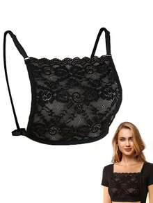 1pc Black And White Lace Trim Anti-Exposure Chest Insert Fake Collar, Adjustable Elastic Shoulder Straps Bra Cover - Multicolor - View 11