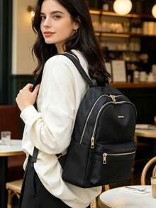 Large Capacity Backpack For Women, Classic Solid Color Handbag For Ladies - Army Green - View 2