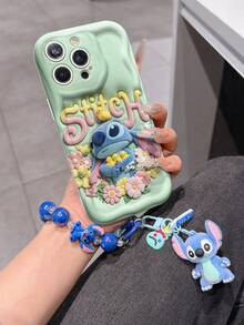 Disney Has Authorized, Phone Case - Chain Set, The Stitch Lilo & Stitch 3D Phone Case Plus A Silicone 3D Stitch Bracelet With Metallic Ring Removable Bracelet, Stitch And Angel Pattern, Compatible With Iphone17/16/15/14/13/12/11/XS/XR/X Plus Pro Max, A Stylish Cartoon Phone Case, The Perfect Gift Choice, Phone Protection, Durable Phone Cover, Great Gift For Friends And Family. - trắng - Xem 3
