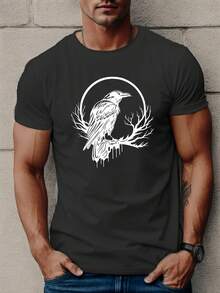Camiseta de manga corta con diseño de cuervo para hombre para el verano - Negro - Ver 6