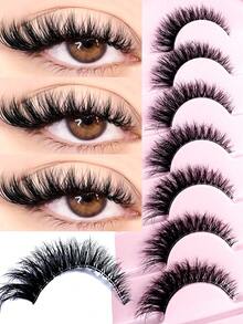 7 Pairs Cat Eye False Eyelashes, Transparent Band, Fox Eye Lashes, Faux Mink Lashes, Natural Look, Fluffy Short Style, Suitable For Daily Makeup And Beauty Blogger Makeup - 13AT - 眼尾拉長款 - 查看 2