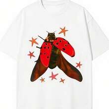 1 camiseta vintage de mariquita, camiseta con estampado natural, top de ropa urbana con diseño de insecto celestial, 180g 100% algodón - Blanco - Ver 1