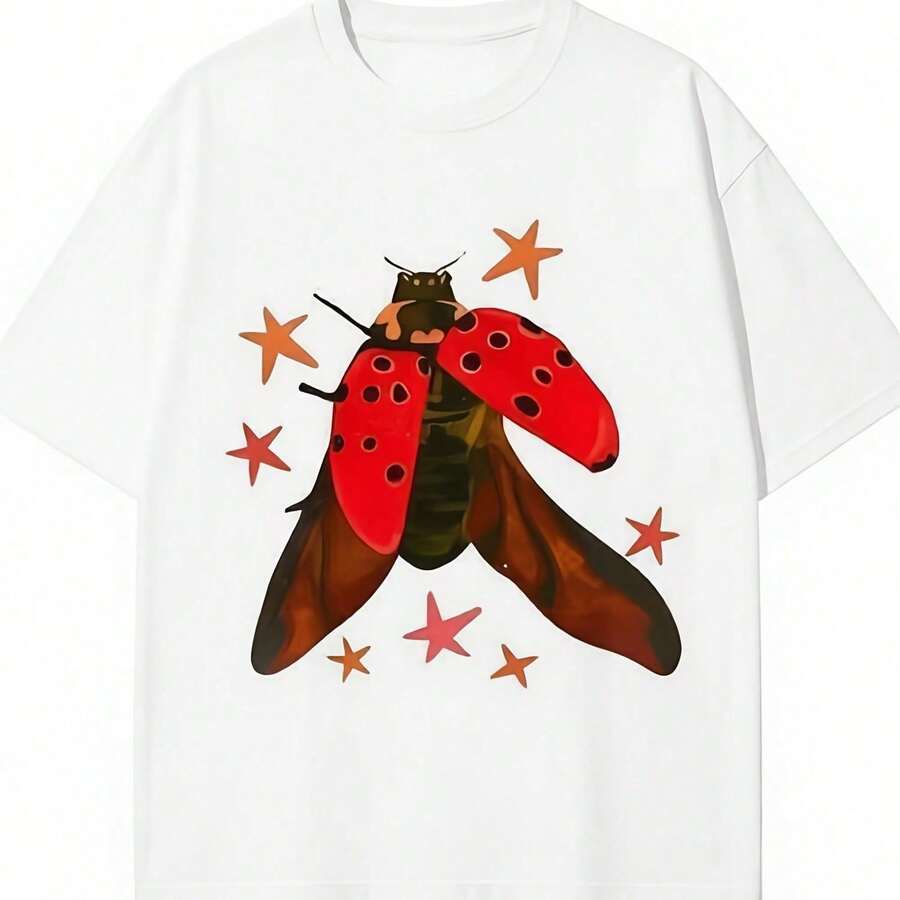 1 camiseta vintage de mariquita, camiseta con estampado natural, top de ropa urbana con diseño de insecto celestial, 180g 100% algodón - Blanco - Ver 1