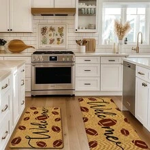1 pieza, Decoración del hogar, Estampado de patrón de café, Alfombra de cocina de lino, Tapete de cocina, Tapete de piso, Tapete de baño, Tapete de puerta, Impresión 3D rectangular, Apto para sala de estar, dormitorio, pasillo, baño, lavandería - Alfombra de poliéster, Apto para decoración del hogar interior y exterior - Multicolor - Ver 4