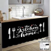 1pc, Home Decor, Kitchen Theme Pattern Printed Table Skirt, Kitchen Small Curtain, Kitchen Cabinet Cover Curtain, With Curtain Holes, Easy To Hang, Rectangular, Machine Woven, Machine Washable, Kitchen Decoration And Accessories, Perfect For Kitchen Cabinets And Home Decor - Multicolor - View 2
