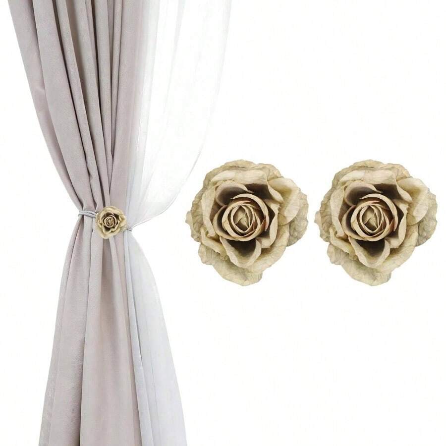 - Alzapaos para cortina de flores de rosa, 2 clips de lazo para cortina artificial, hebillas modernas para cortinas de ventana, clips decorativos para el hogar, habitacin, oficina, verde - Verde hierba - Ver 1