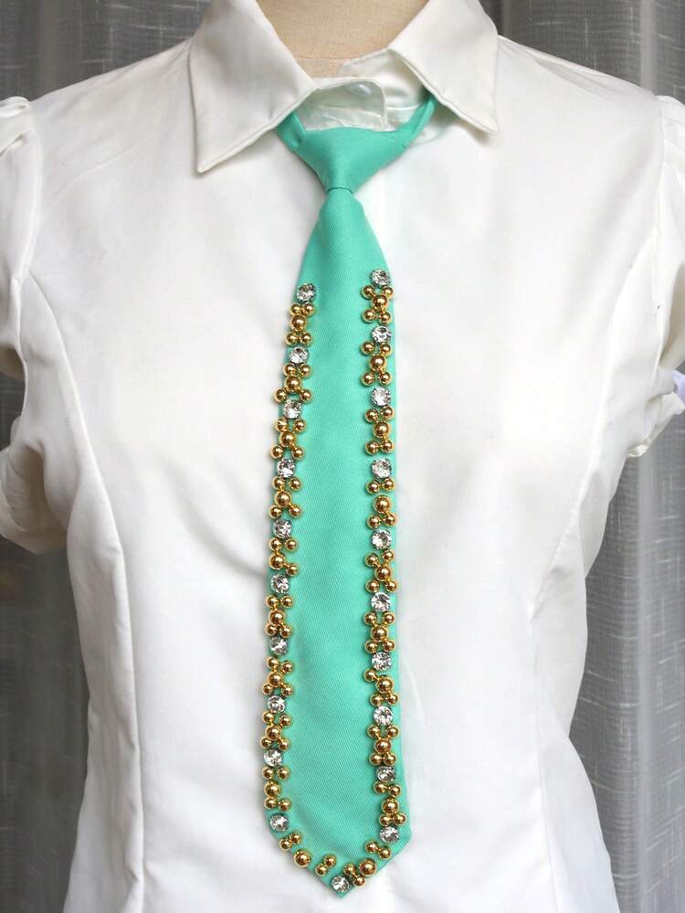 1pc Multicolor Rhinestone Tie, Stage Show Performance Accessory, Unisex Pre-Tied Necktie - Multicolor - View 18