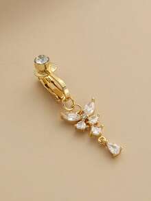 1pc Copper Zirconia Bow Pendant Navel Clip Suitable For Daily Wear - Yellow Gold - View 3