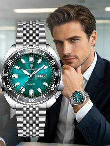 POEDAGAR 1pc Business Men's Quartz Watch, Stainless Steel Strap, Week Date Function, Waterproof Luminous Male Wristwatch For Daily Occasions, Gift For Men - Multicolor - View 11