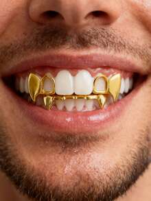 3Pcs European And American Cross Border Hip Hop Double Sided Hollow Gold Tooth Set With Left And Right Two Sharp Teeth For Halloween - Multicolor - View 5