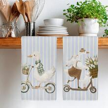2件組廚房毛巾，田園農場清新綠色滑板鴨圖案印花 40*60cm 鄉村風長方形超細纖維廚房毛巾、抹布、桌布、手巾，廚房裝飾，鄰居喬遷禮物，適合廚房與浴室使用，適合家庭主婦與家庭聚會禮物，高 CP 值，居家必需品 - 綠色 - 查看 8