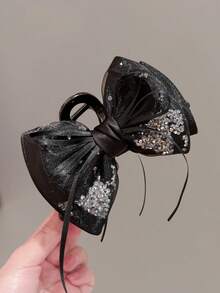 1pc Shiny Faux Rhinestone Bow Ribbon Hair Clip, Elegant Lightweight Tulle Hair Accessory For Women - Multicolor - View 5