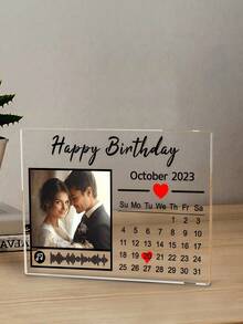 1pc Customized Calendar Acrylic Plaque - Personalized Acrylic Plaque, Customizable With Photos, Anniversary Dates, Made Of Premium Acrylic Material. Perfect Gift For Boyfriend, Couple, Couples, And Graduate. Suitable For Birthday, Graduation Ceremony, Wedding Anniversary, And Romantic Occasions, Also An Ideal Choice For Customized Gifts, Personalized Gifts, And Gifts For Boyfriend - Multicolor - View 1