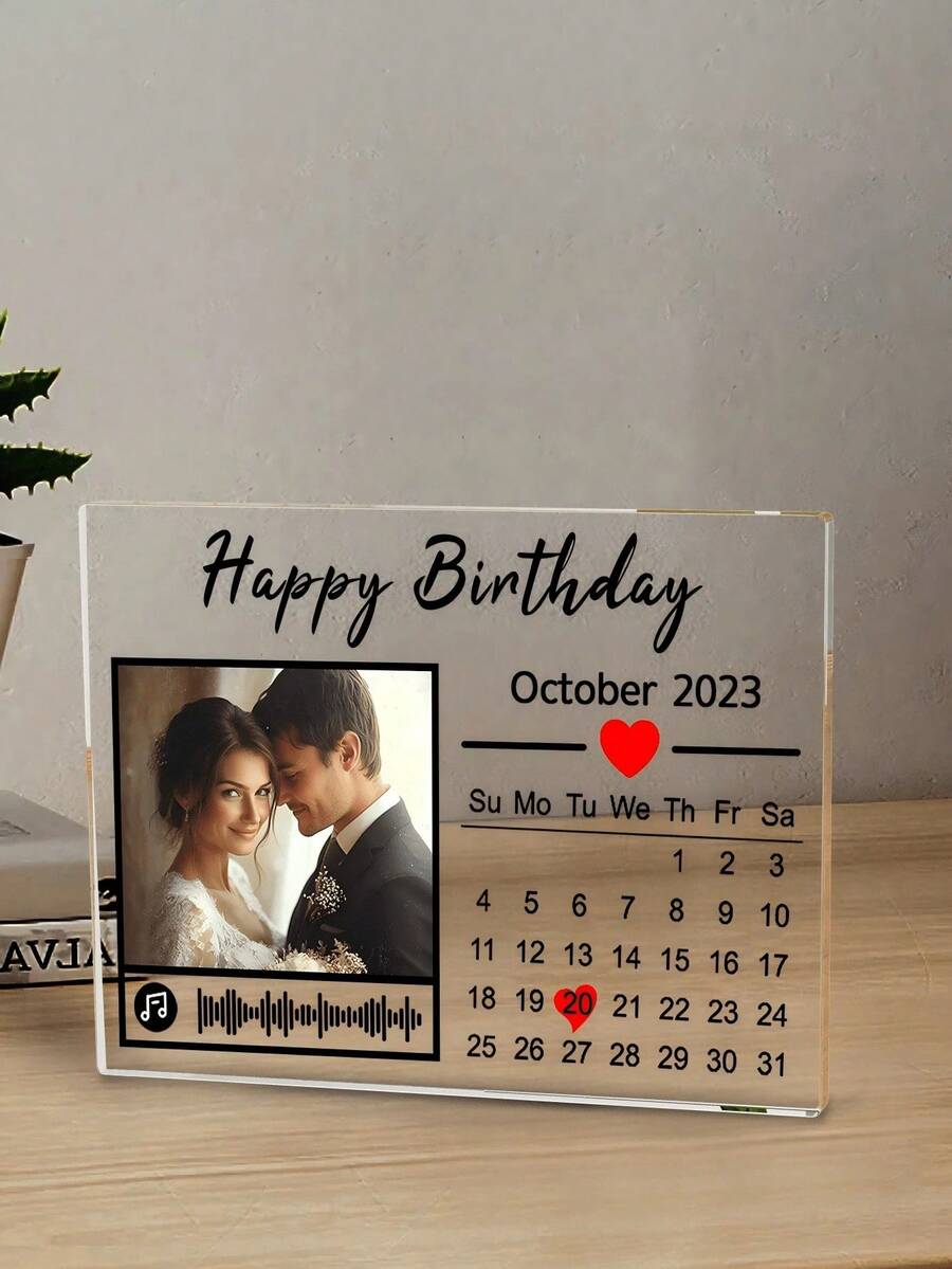 1pc Customized Calendar Acrylic Plaque - Personalized Acrylic Plaque, Customizable With Photos, Anniversary Dates, Made Of Premium Acrylic Material. Perfect Gift For Boyfriend, Couple, Couples, And Graduate. Suitable For Birthday, Graduation Ceremony, Wedding Anniversary, And Romantic Occasions, Also An Ideal Choice For Customized Gifts, Personalized Gifts, And Gifts For Boyfriend - Multicolor - View 1