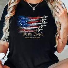 Cotton 50 Years USA 776–06 Patriotic Fighter Je We The People T-Shirt 's Wo's Soft Breathable Tee Classic Fashion Summer Tops Printing Short Sve T-Shirt - 黑色 - 查看 1