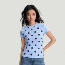 Adidas CALI TEE Polka Dot Knit Fitted Raglan Sleeve Sports Short Sleeve T-Shirt - Blue - View 4