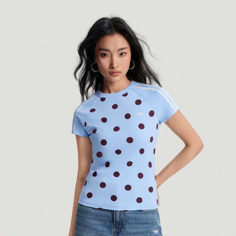 Adidas CALI TEE 波點針織修身落肩短袖運動T恤 - 藍色 - 查看 4