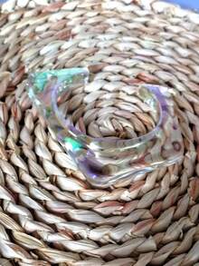 4pcs Iridescent Acrylic Bangle Set, Clear Rainbow Cuff Bracelets - Clear - View 3