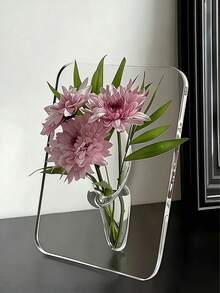 1/2pcs Transparent Square Acrylic Vase, Floral Decoration Accessory, Minimalist Style Desktop Flower Stand, Suitable For Single Flower Or Small Bouquet - Multicolor - View 1