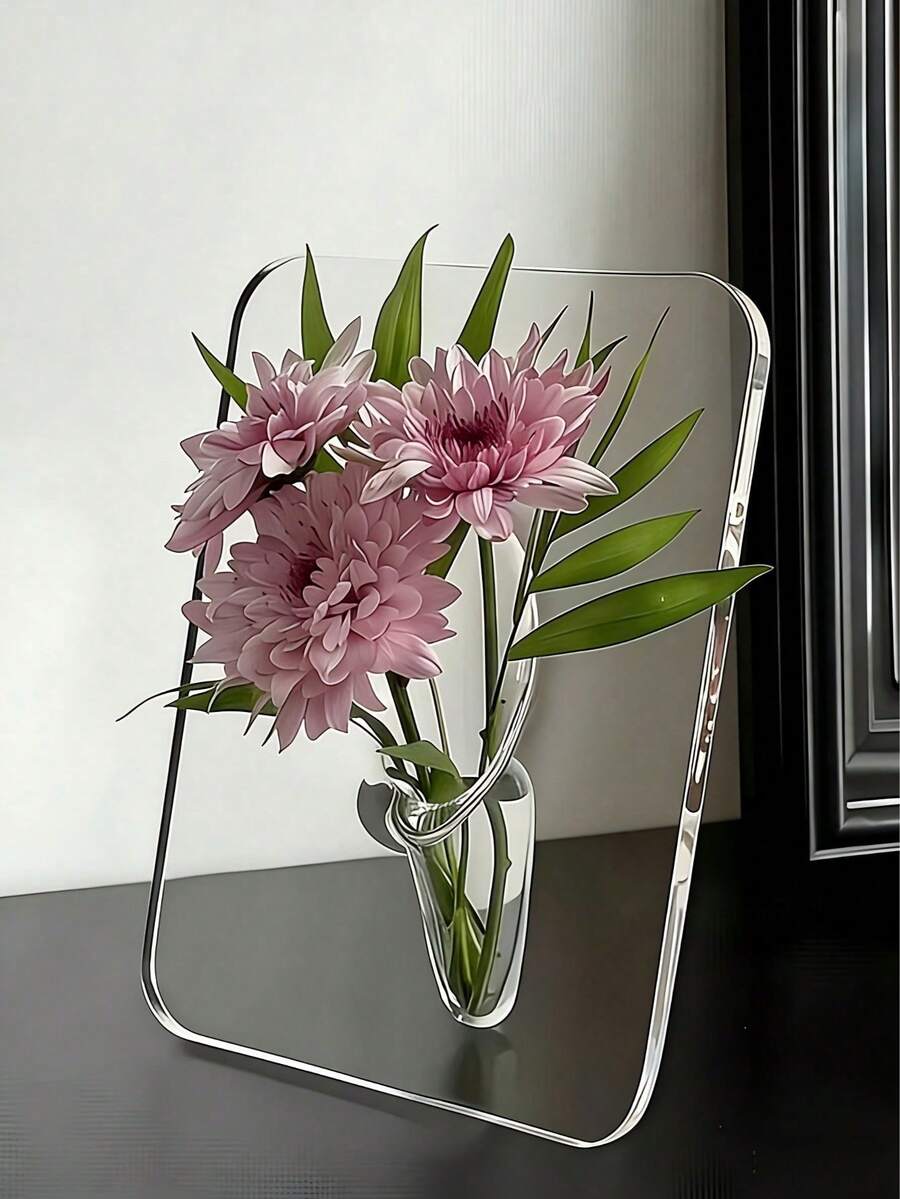 1/2pcs Transparent Square Acrylic Vase, Floral Decoration Accessory, Minimalist Style Desktop Flower Stand, Suitable For Single Flower Or Small Bouquet - Multicolor - View 1
