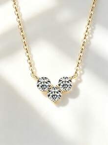XUJIA 1pc 925 Sterling Silver Women's Heart Necklace, 0.90ct 4mm Round Cut Moissanite Pendant, 18"+2" Adjustable Chain - NMO-089 - View 8