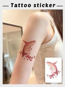 1 Pc Floral Marine Whale Tattoo, Waterproof Fake Tattoo Sticker, Minimalist Nature Lover Body Art For Women - Multicolor - View 1