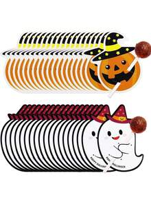 100 piezas Tarjetas de Piruleta de Calabaza y Fantasma de Halloween, Soportes de Caramelos de Halloween Lindos, Adecuados para Recuerdos de Fiesta, Meriendas de Aula, Trick Or Treaty Decoraciones de Halloween - Múltiples estilos - Ver 1