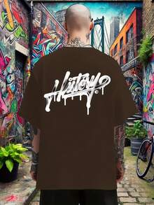 Camiseta de Hombre con Estampado de Letras de Graffiti y Diseño de Pincel - Negro - Ver 9